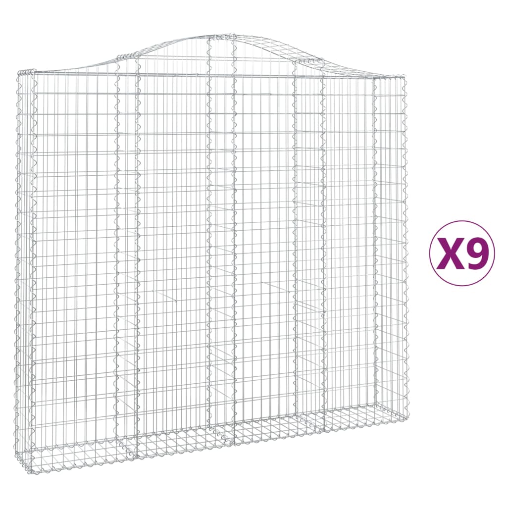 vidaXL Coșuri gabion arcuite 9 buc, 200x30x180/200cm, fier galvanizat