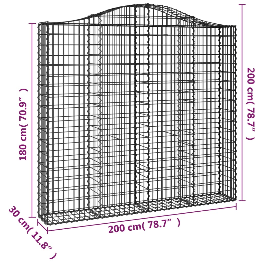 vidaXL Coșuri gabion arcuite 10 buc, 200x30x180/200cm, fier galvanizat vidaXL Coșuri gabion arcuite 10 buc, 200x30x180/200cm, fier galvanizat