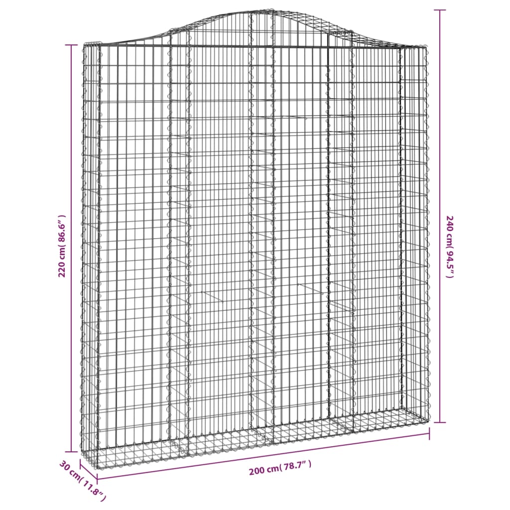 vidaXL Coșuri gabion arcuite, 2 buc 200x30x220/240cm, fier galvanizat