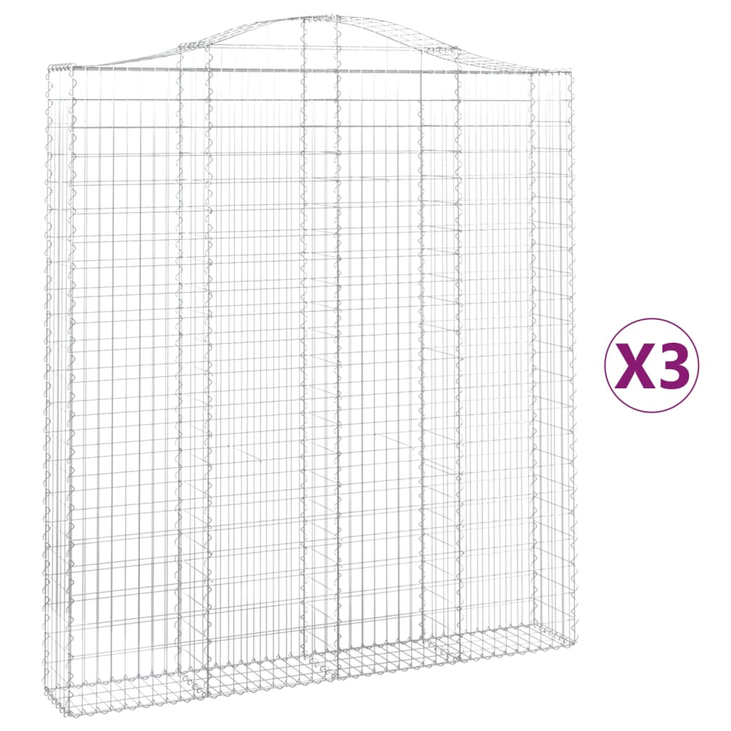 vidaXL Coșuri gabion arcuite,3 buc., 200x30x220/240cm, fier galvanizat