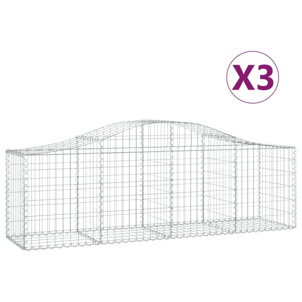 vidaXL Coșuri gabion arcuite 3 buc, 200x50x60/80 cm, fier galvanizat