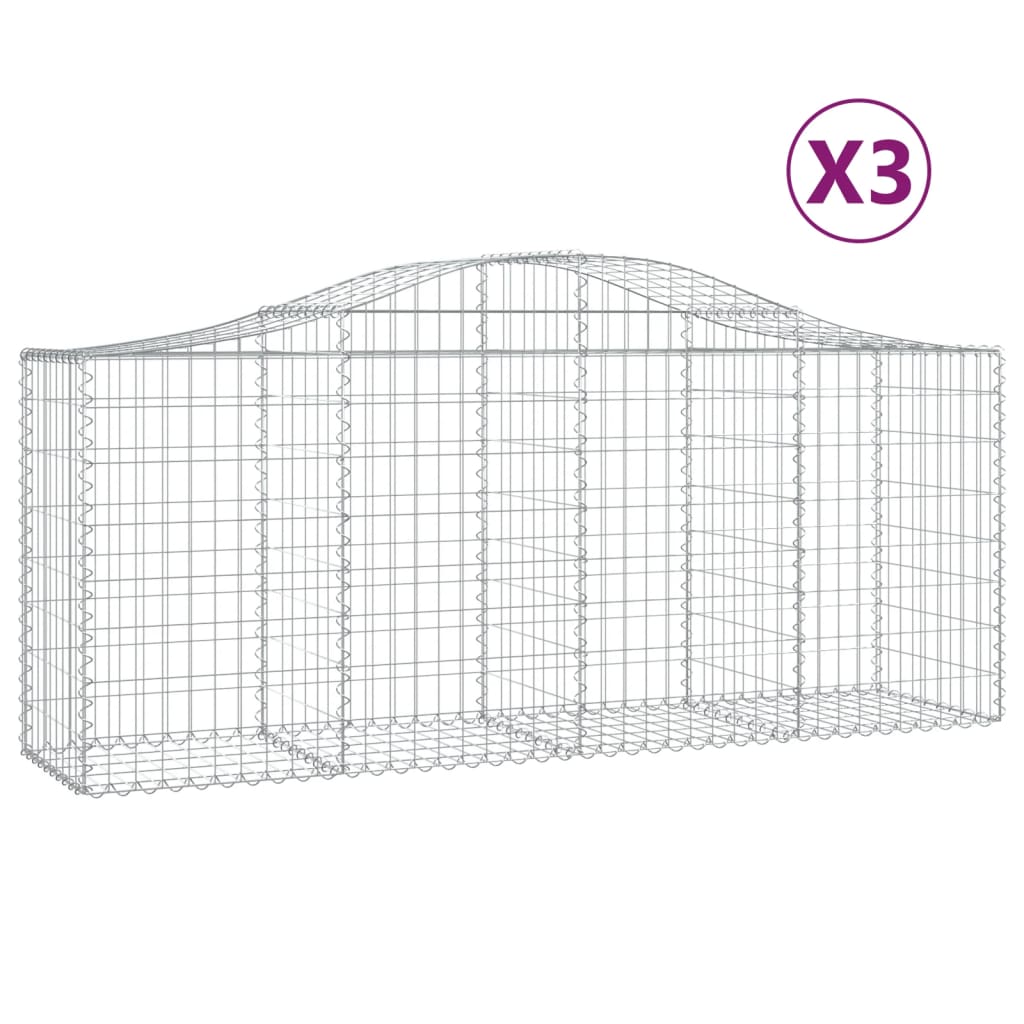 vidaXL Coșuri gabion arcuite 3 buc, 200x50x80/100 cm, fier galvanizat