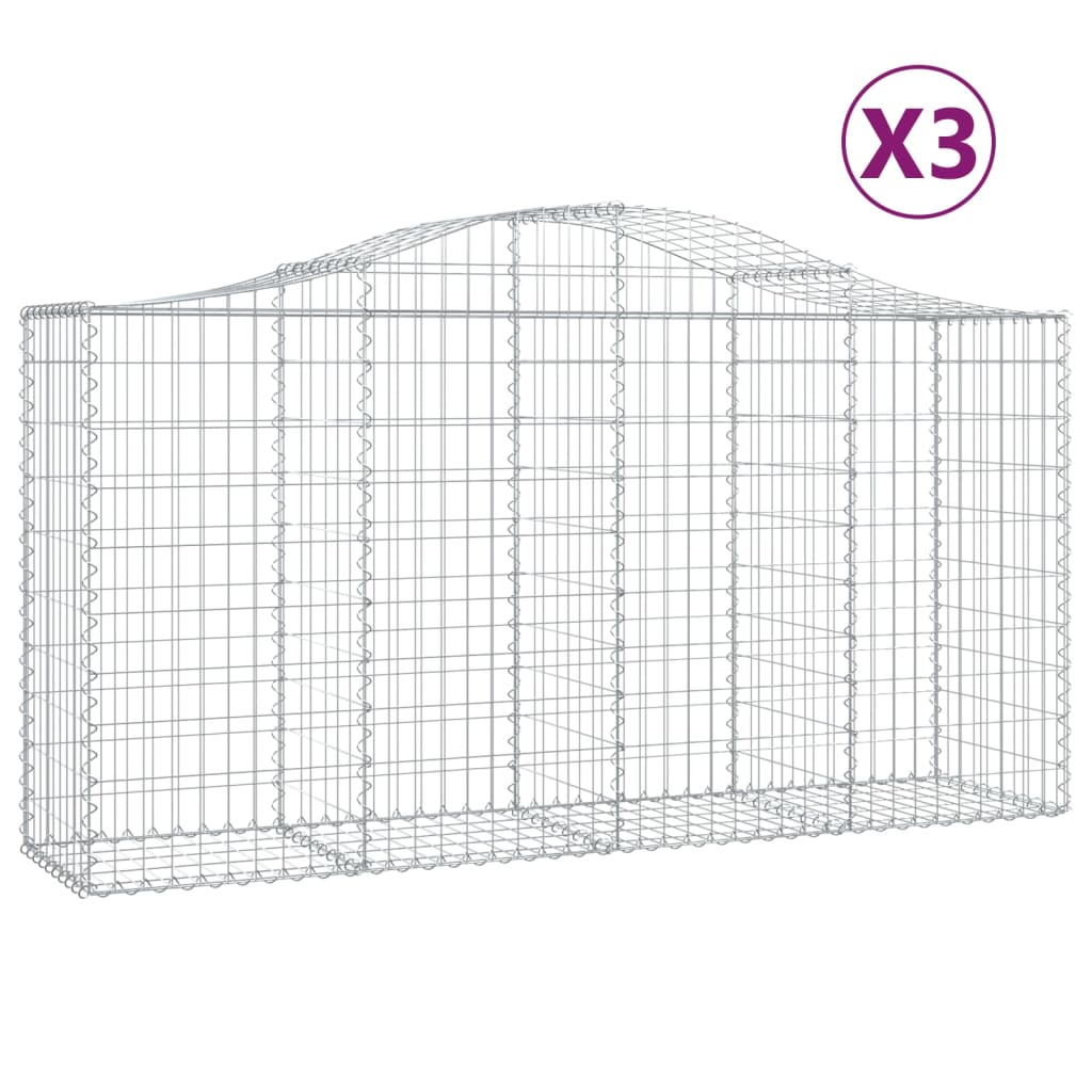 vidaXL Coșuri gabion arcuite 3 buc, 200x50x100/120 cm fier galvanizat
