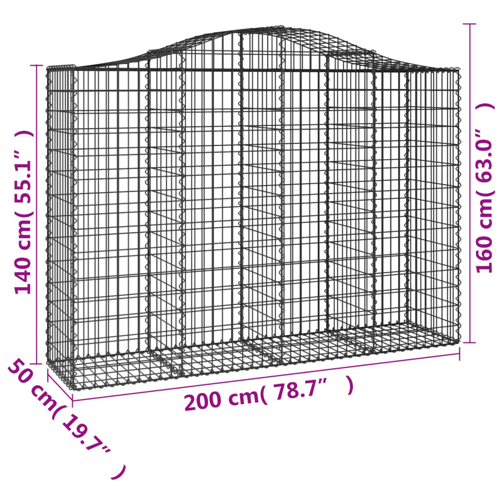 vidaXL Coșuri gabion arcuite 14 buc, 200x50x140/160cm, fier galvanizat vidaXL Coșuri gabion arcuite 14 buc, 200x50x140/160cm, fier galvanizat
