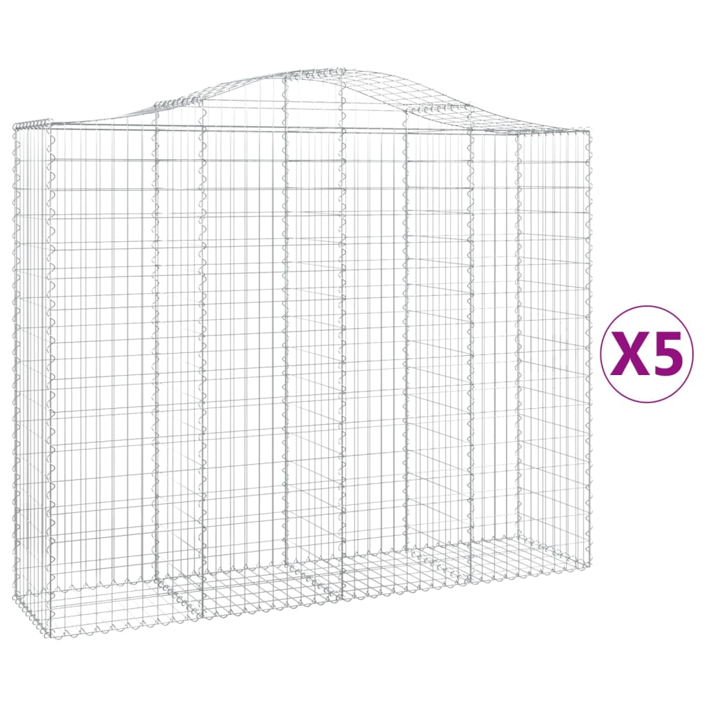 vidaXL Coșuri gabion arcuite 5 buc, 200x50x160/180 cm, fier galvanizat