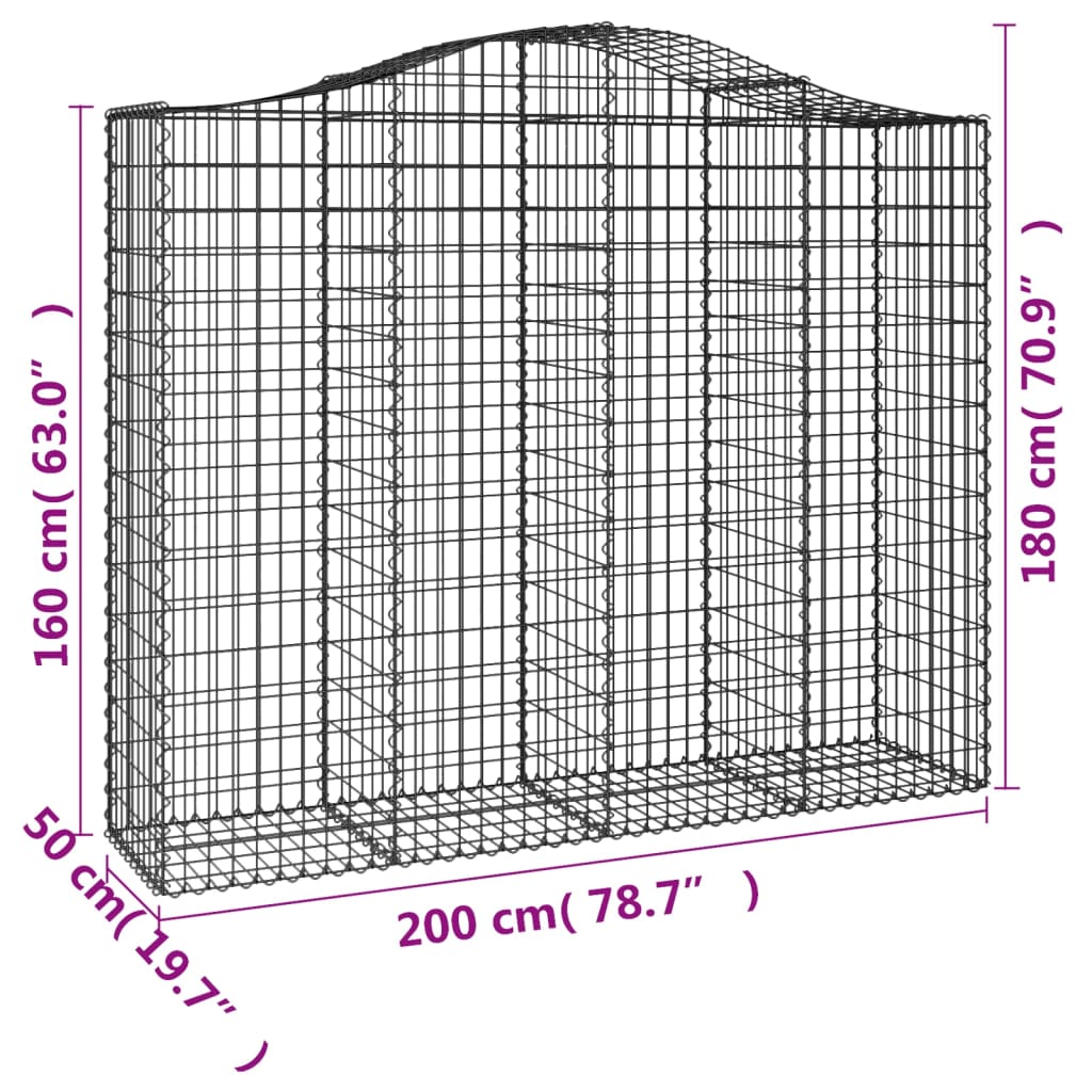 vidaXL Coș gabion arcuit, 11 buc, 200x50x160/180 cm, fier galvanizat vidaXL Coș gabion arcuit, 11 buc, 200x50x160/180 cm, fier galvanizat