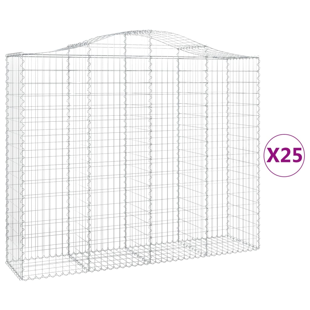 vidaXL Coș gabion arcuit, 25 buc, 200x50x160/180 cm, fier galvanizat