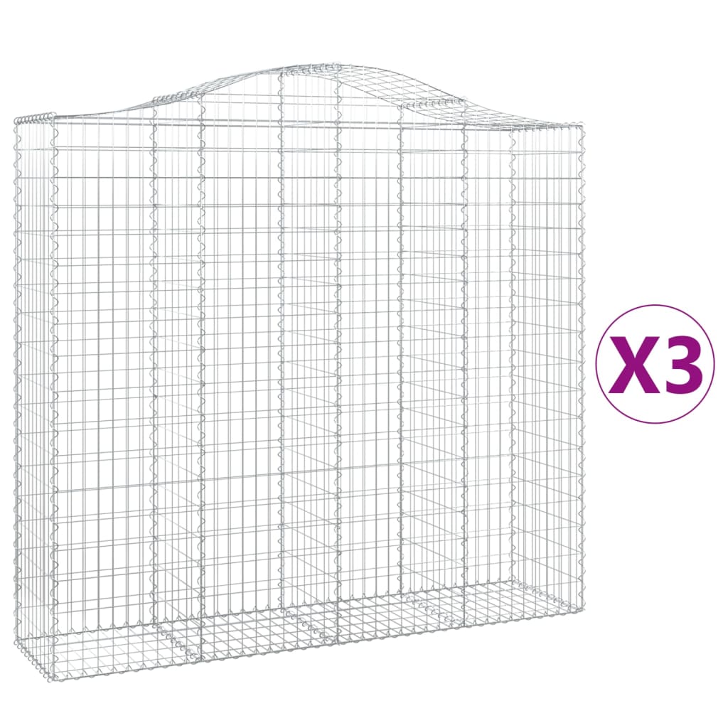 vidaXL Coșuri gabion arcuite 3 buc, 200x50x180/200 cm, fier galvanizat