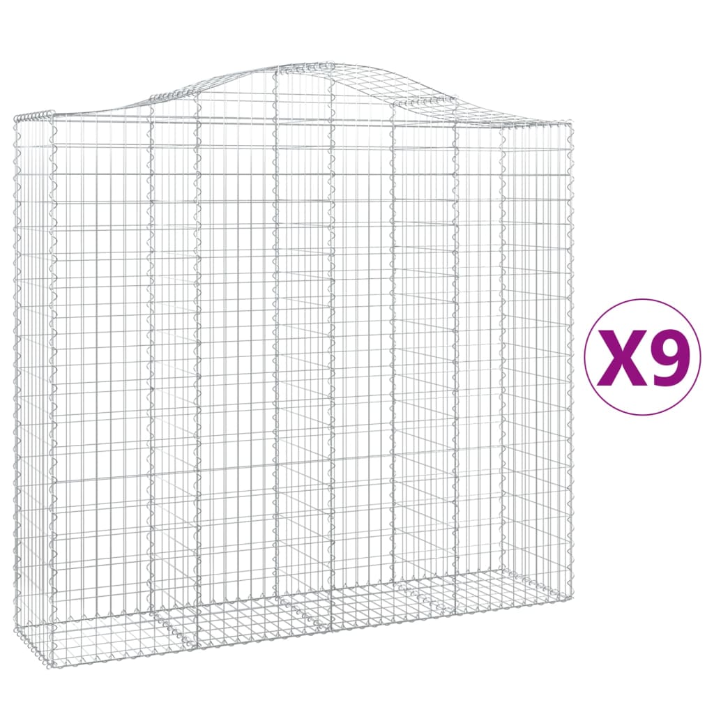 vidaXL Coșuri gabion arcuite 9 buc, 200x50x180/200 cm, fier galvanizat