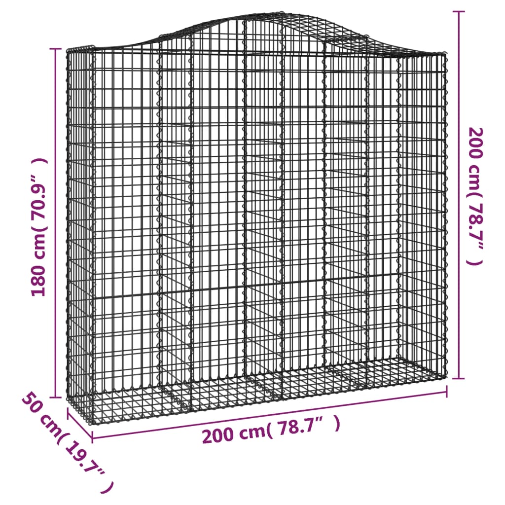 vidaXL Coșuri gabion arcuite 9 buc, 200x50x180/200 cm, fier galvanizat