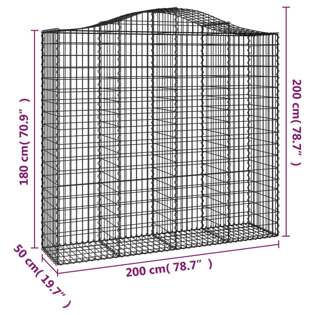 vidaXL Coșuri gabion arcuite 11 buc, 200x50x180/200cm, fier galvanizat vidaXL Coșuri gabion arcuite 11 buc, 200x50x180/200cm, fier galvanizat
