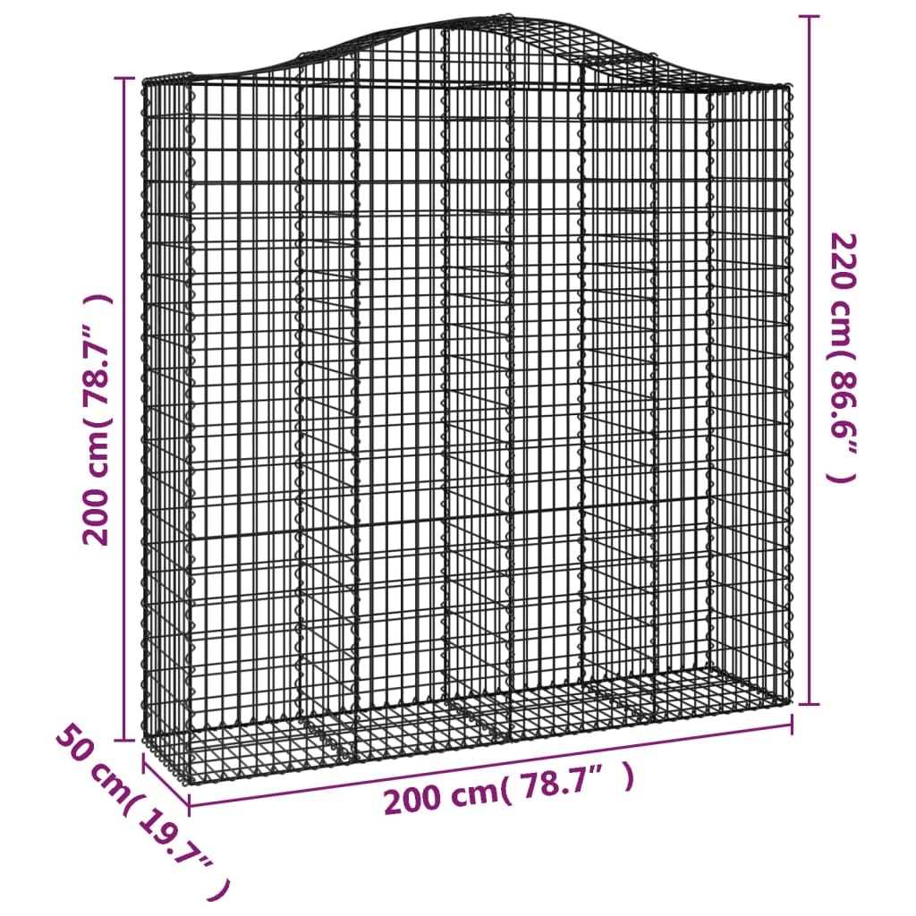 vidaXL Coșuri gabion arcuite, 3 buc 200x50x200/220 cm, fier galvanizat