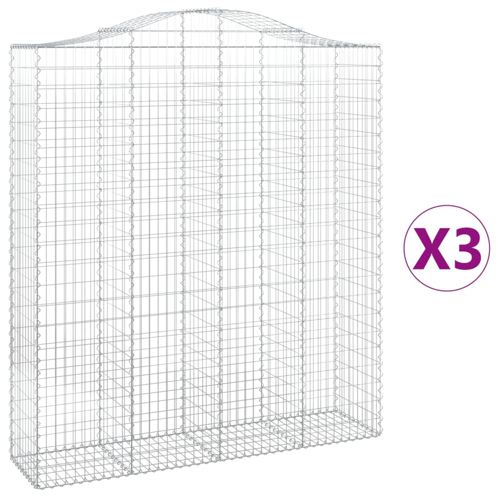 vidaXL Coșuri gabion arcuite, 3 buc, 200x50x220/240cm, fier galvanizat