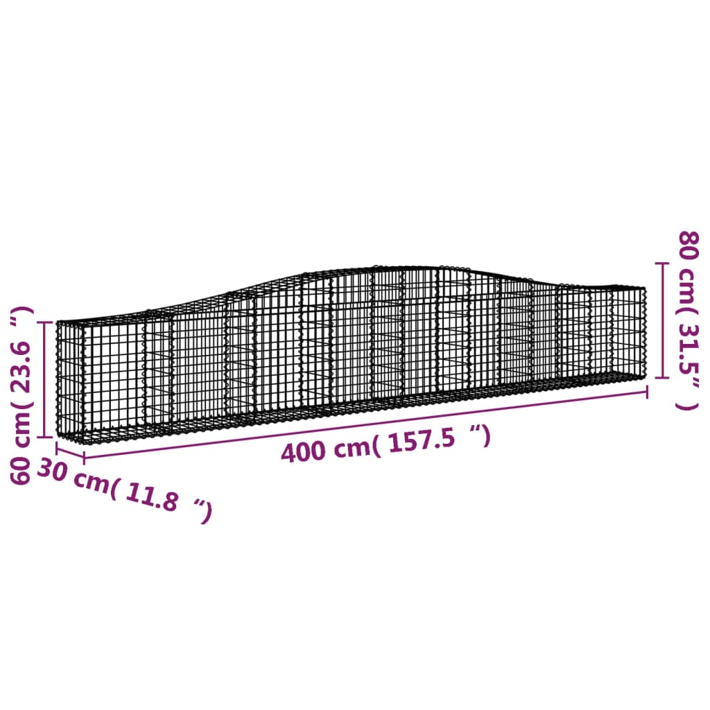 vidaXL Coșuri gabion arcuite 10 buc, 400x30x60/80 cm, fier galvanizat vidaXL Coșuri gabion arcuite 10 buc, 400x30x60/80 cm, fier galvanizat