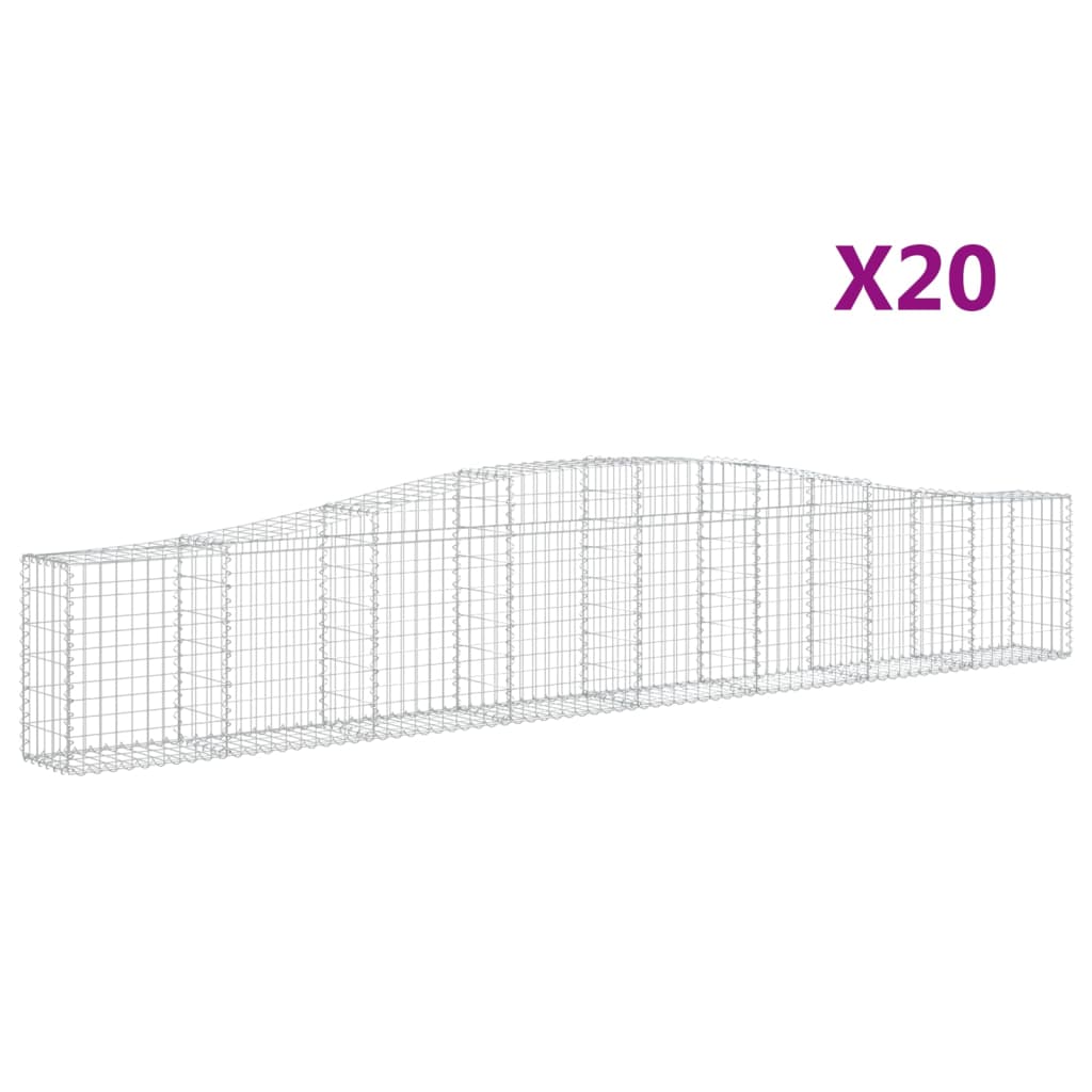 vidaXL Coșuri gabion arcuite 20 buc, 400x30x60/80 cm, fier galvanizat