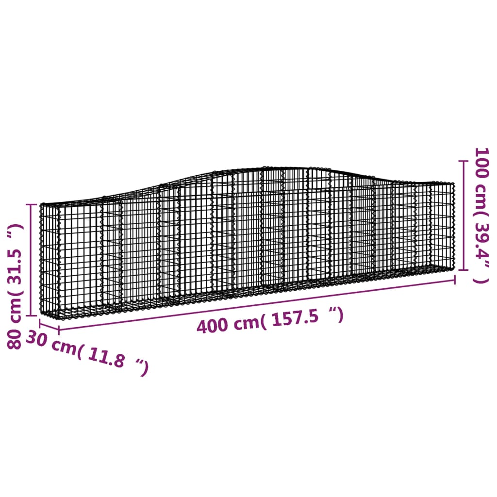 vidaXL Coșuri gabion arcuite 10 buc, 400x30x80/100 cm, fier galvanizat vidaXL Coșuri gabion arcuite 10 buc, 400x30x80/100 cm, fier galvanizat