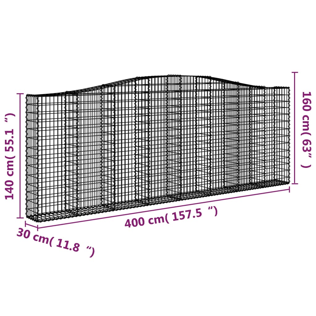 vidaXL Coșuri gabion arcuite 10 buc. 400x30x140/160 cm fier galvanizat