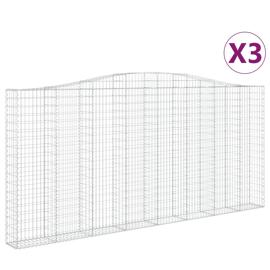 vidaXL Coșuri gabion arcuite 3 buc, 400x30x180/200 cm, fier galvanizat vidaXL Coșuri gabion arcuite 3 buc, 400x30x180/200 cm, fier galvanizat
