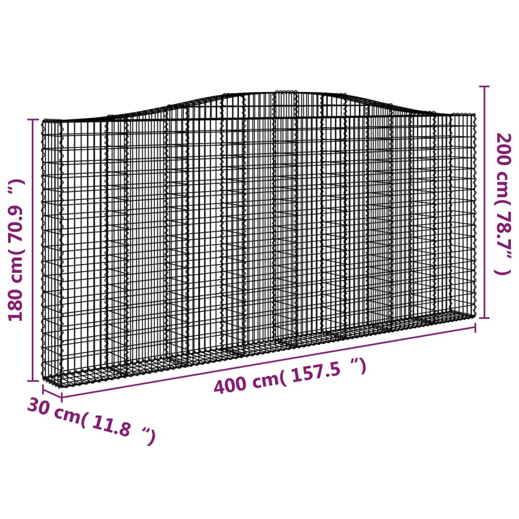 vidaXL Coșuri gabion arcuite 3 buc, 400x30x180/200 cm, fier galvanizat vidaXL Coșuri gabion arcuite 3 buc, 400x30x180/200 cm, fier galvanizat
