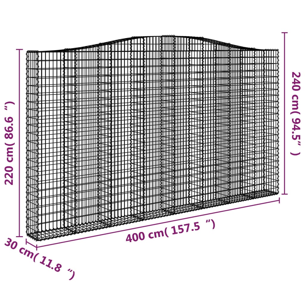 vidaXL Coșuri gabion arcuite, 2 buc, 400x30x220/240cm, fier galvanizat