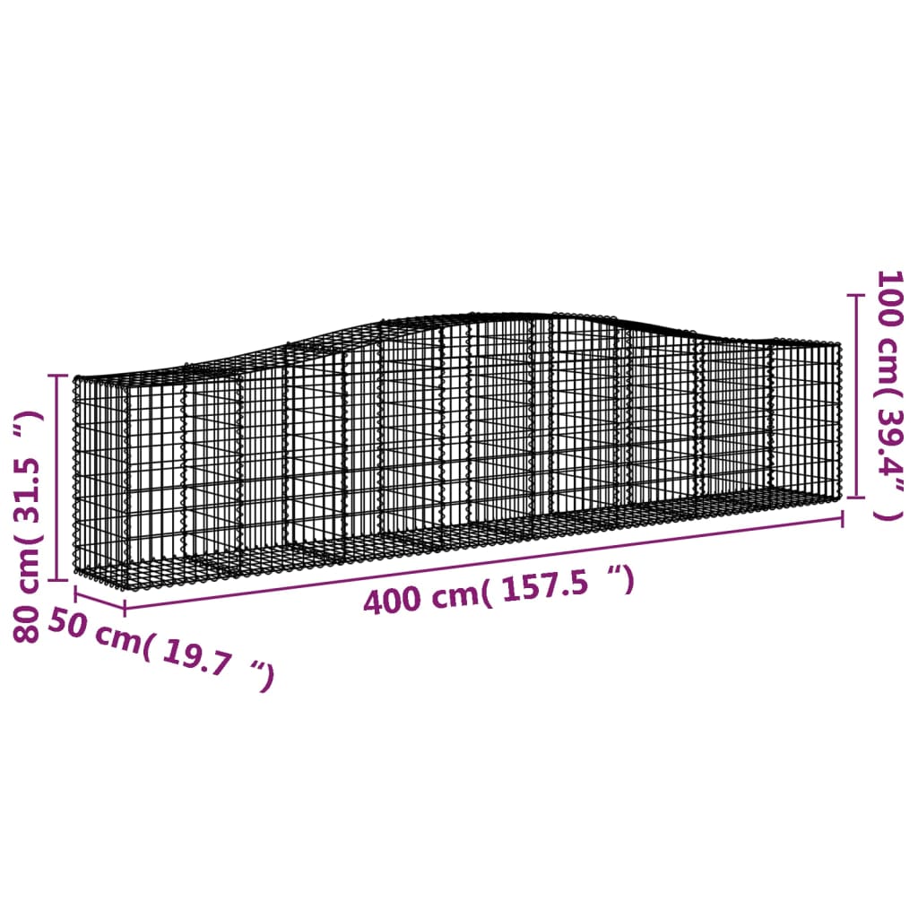vidaXL Coșuri gabion arcuite 5 buc, 400x50x80/100 cm, fier galvanizat