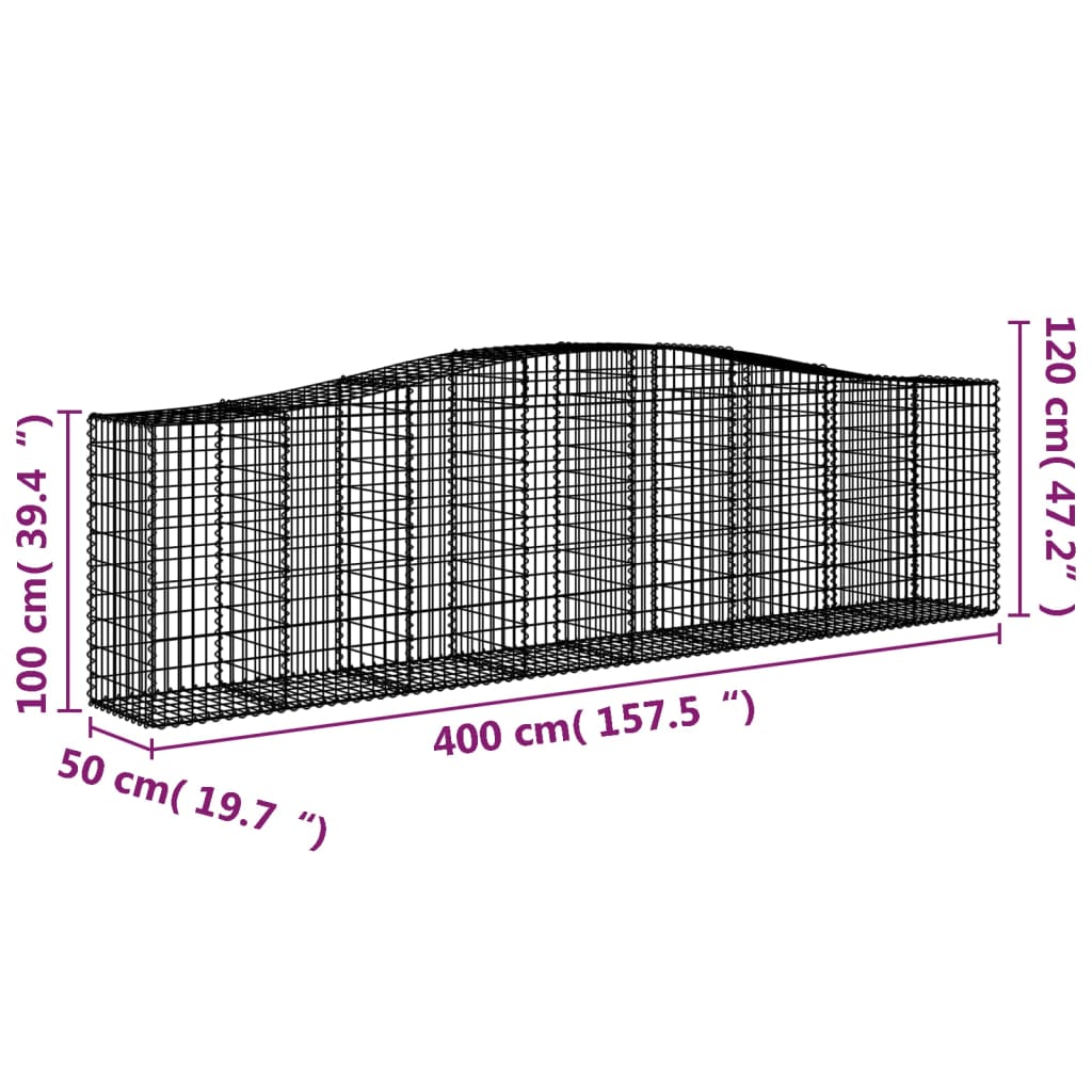 vidaXL Coșuri gabion arcuite 10 buc, 400x50x100/120 cm fier galvanizat vidaXL Coșuri gabion arcuite 10 buc, 400x50x100/120 cm fier galvanizat