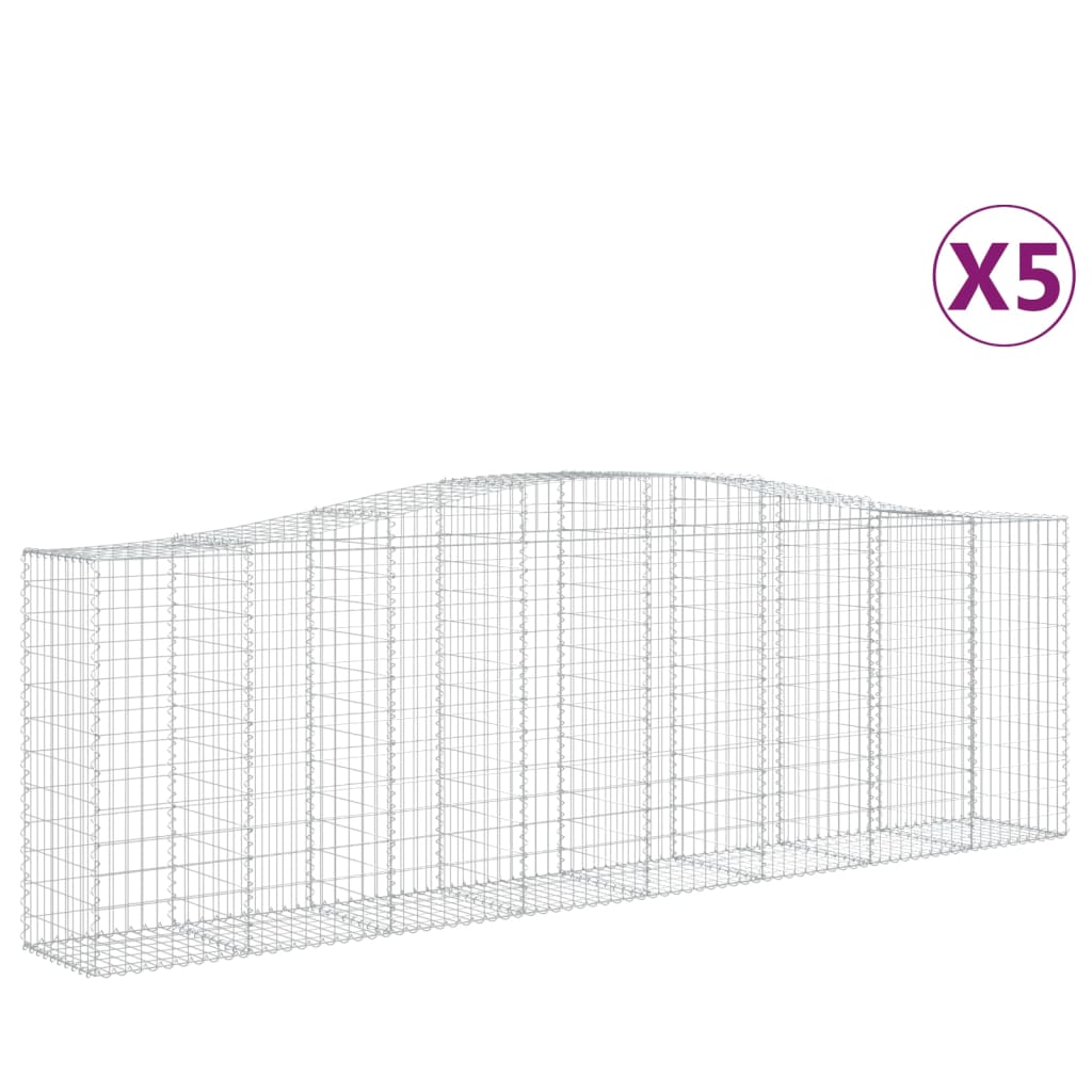 vidaXL Coșuri gabion arcuite 5 buc, 400x50x120/140 cm, fier galvanizat