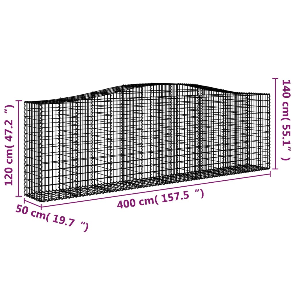 vidaXL Coșuri gabion arcuite 10 buc, 400x50x120/140cm, fier galvanizat vidaXL Coșuri gabion arcuite 10 buc, 400x50x120/140cm, fier galvanizat