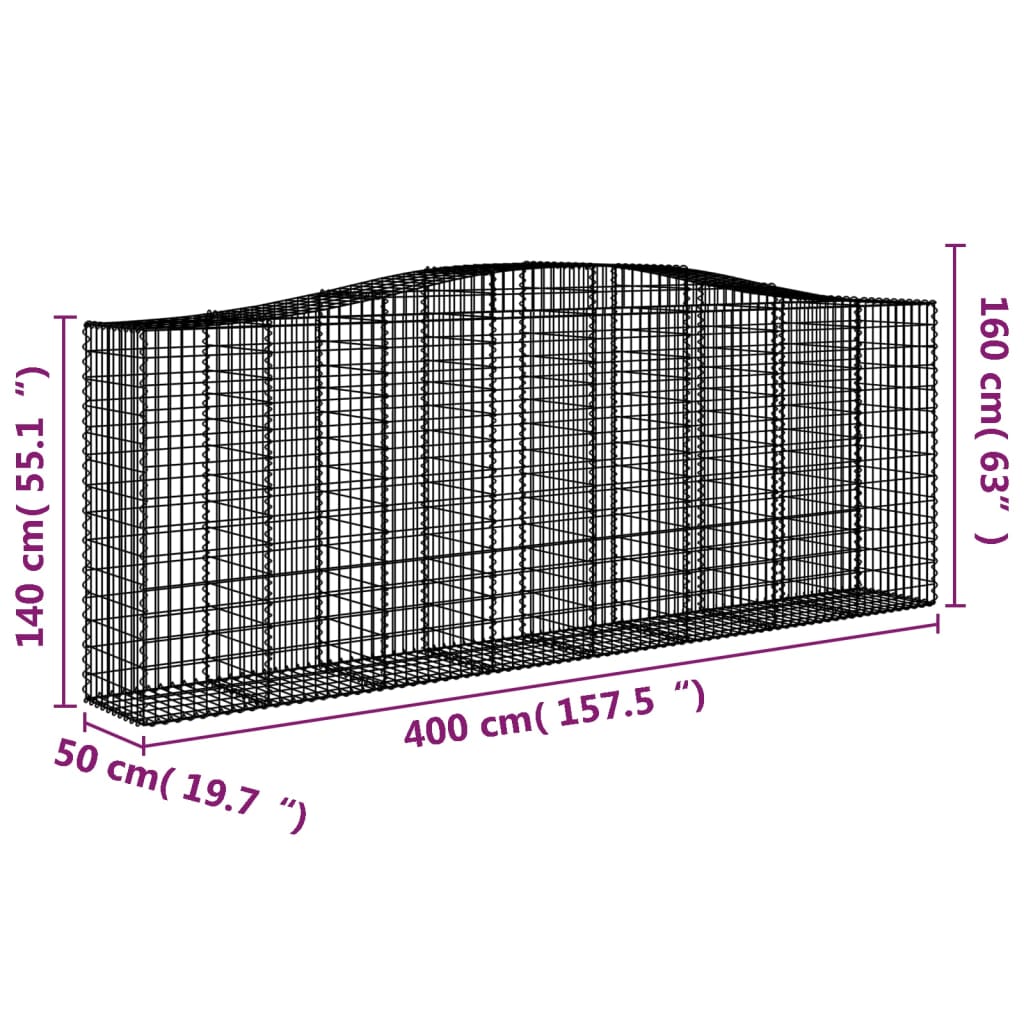 vidaXL Coșuri gabion arcuite 5 buc, 400x50x140/160 cm, fier galvanizat
