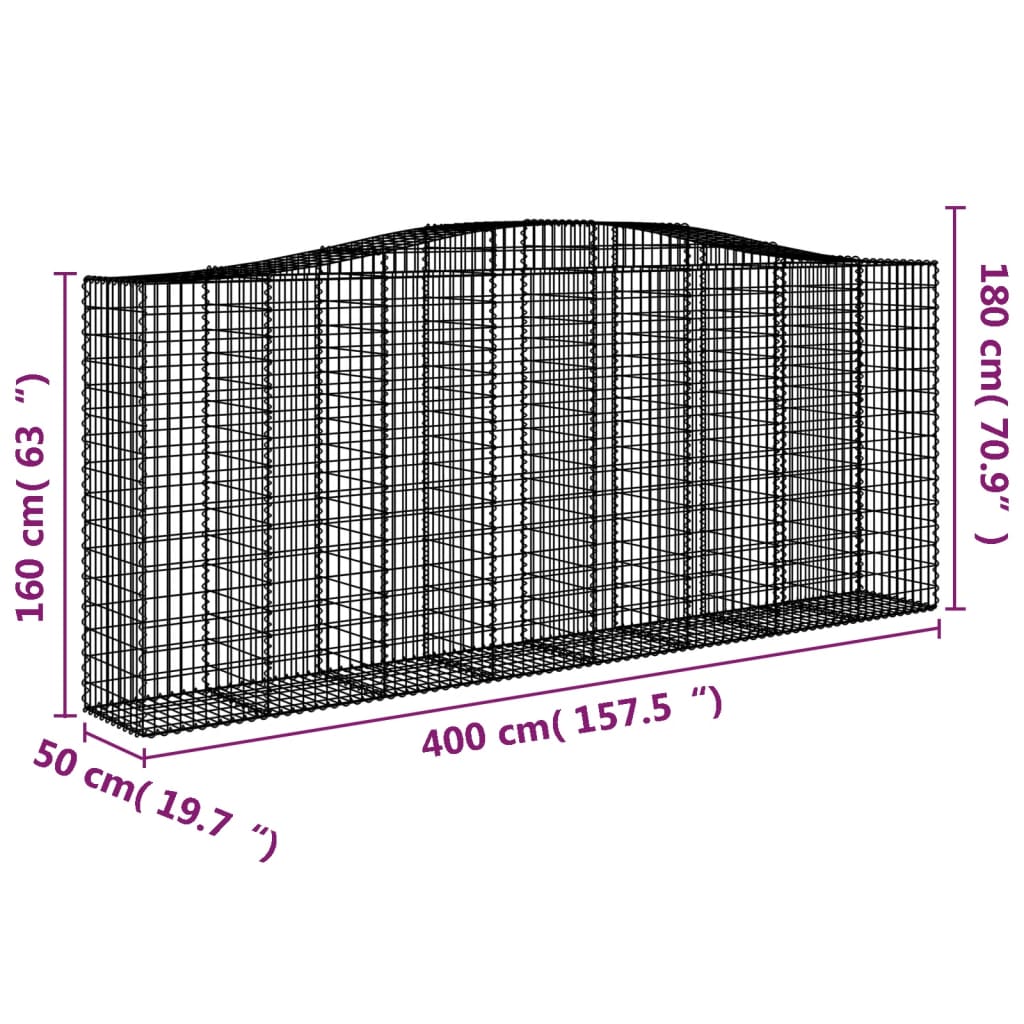 vidaXL Coș gabion arcuit, 10 buc, 400x50x160/180 cm, fier galvanizat vidaXL Coș gabion arcuit, 10 buc, 400x50x160/180 cm, fier galvanizat