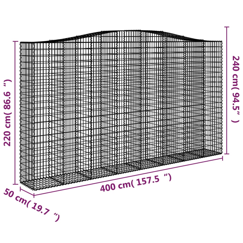 vidaXL Coșuri gabion arcuite, 2 buc, 400x50x220/240cm, fier galvanizat