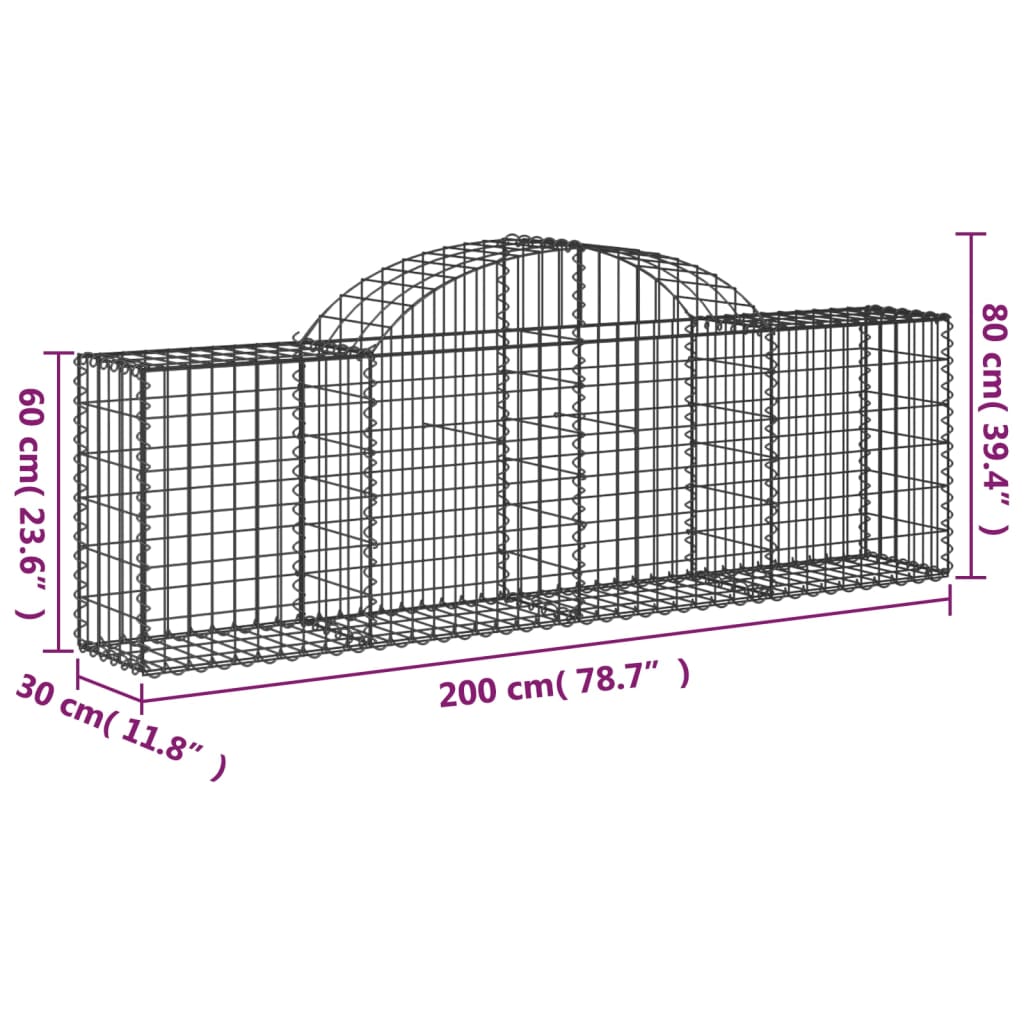 vidaXL Coșuri gabion arcuite 50 buc, 200x30x60/80 cm, fier galvanizat
