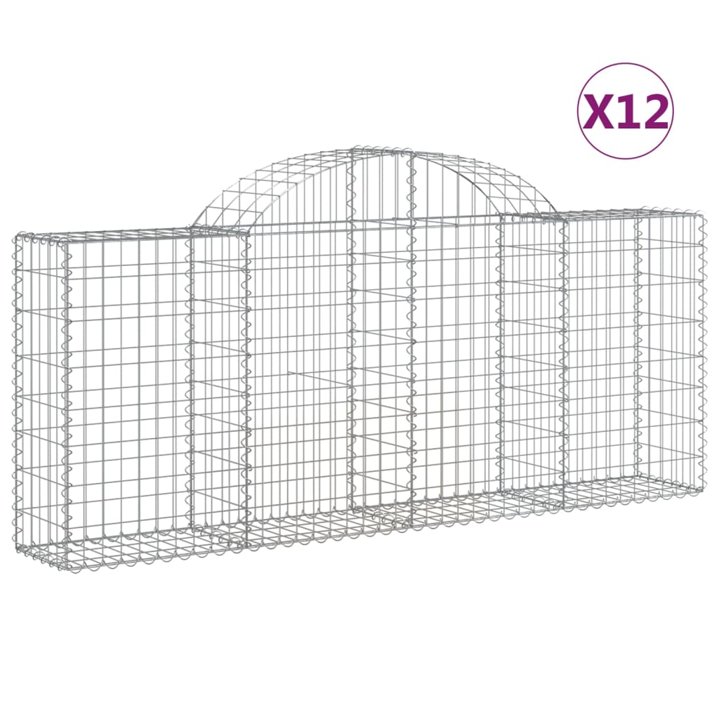 vidaXL Coșuri gabion arcuite 12 buc, 200x30x80/100cm, fier galvanizat