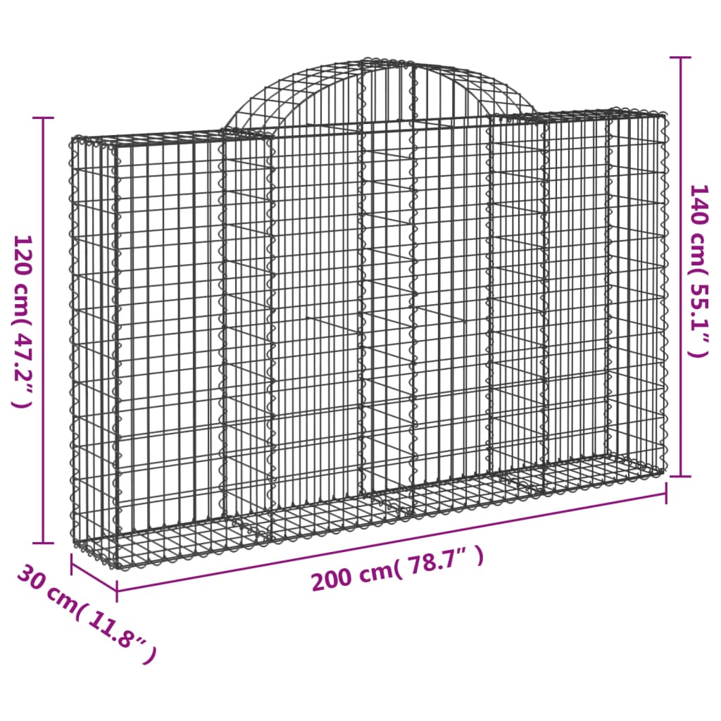 vidaXL Coșuri gabion arcuite 11 buc, 200x30x120/140cm, fier galvanizat vidaXL Coșuri gabion arcuite 11 buc, 200x30x120/140cm, fier galvanizat