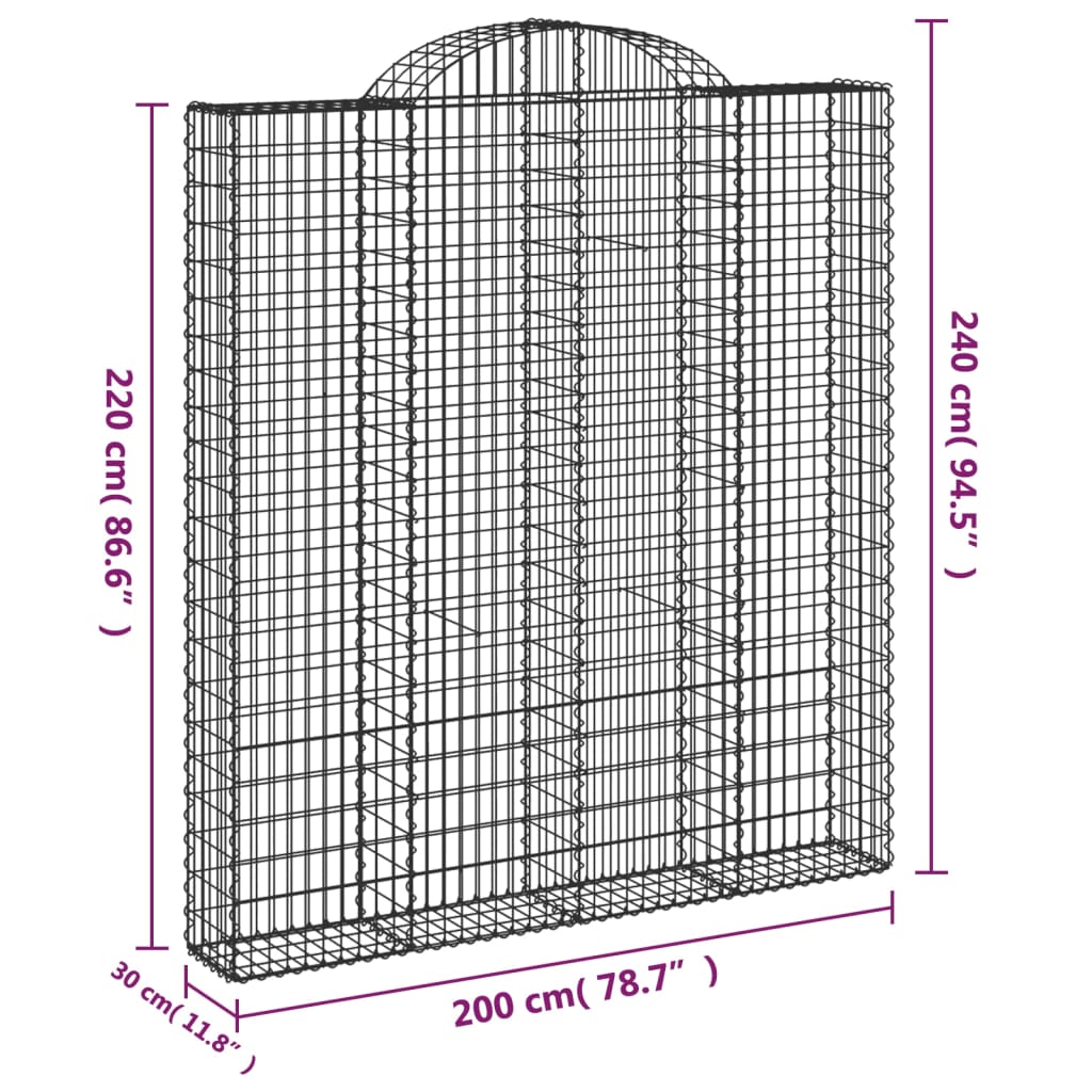 vidaXL Coșuri gabion arcuite,9 buc., 200x30x220/240cm, fier galvanizat