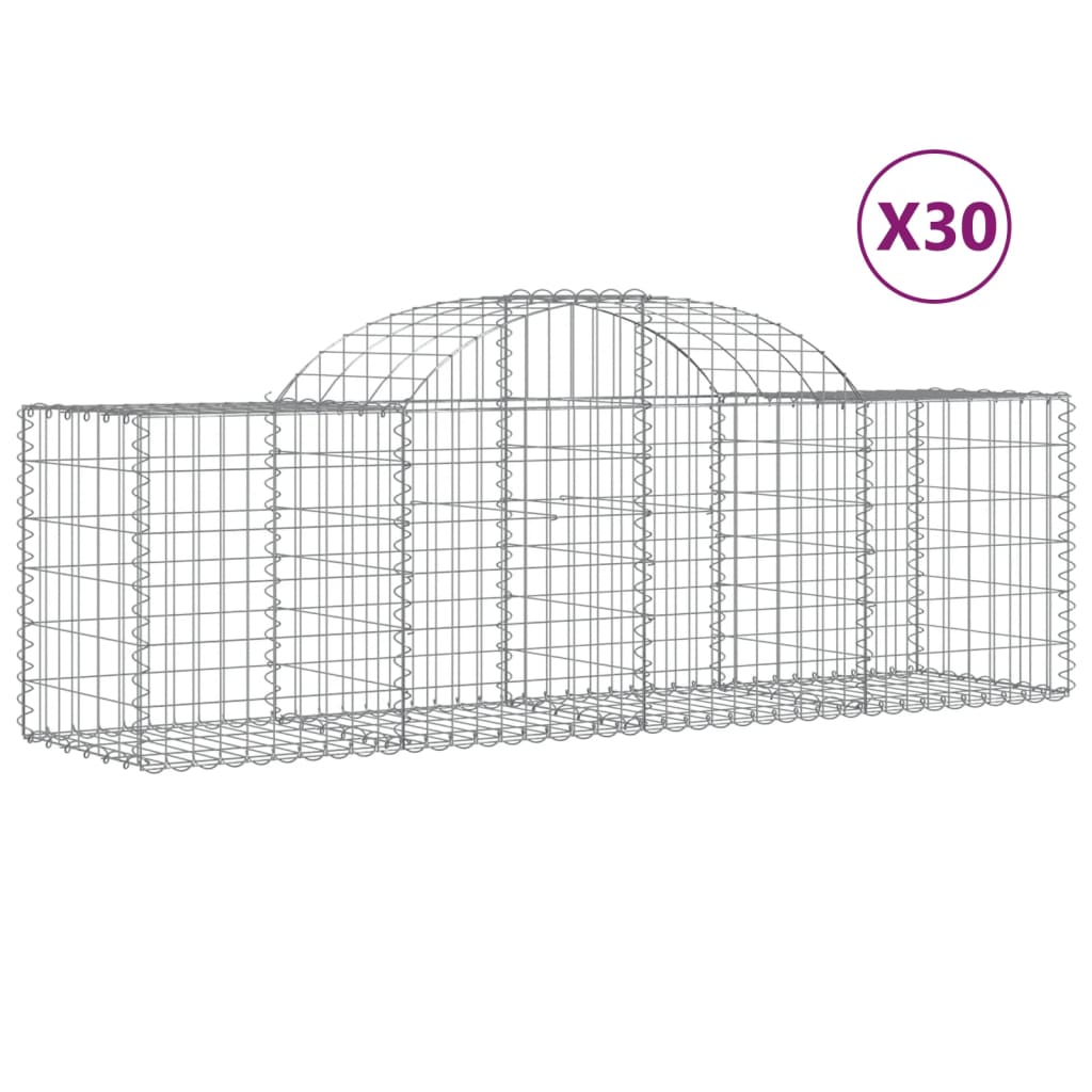 vidaXL Coșuri gabion arcuite 30 buc, 200x50x60/80 cm, fier galvanizat