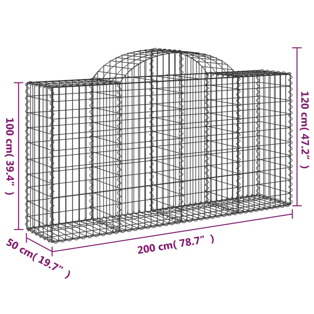 vidaXL Coșuri gabion arcuite 50 buc, 200x50x100/120 cm fier galvanizat