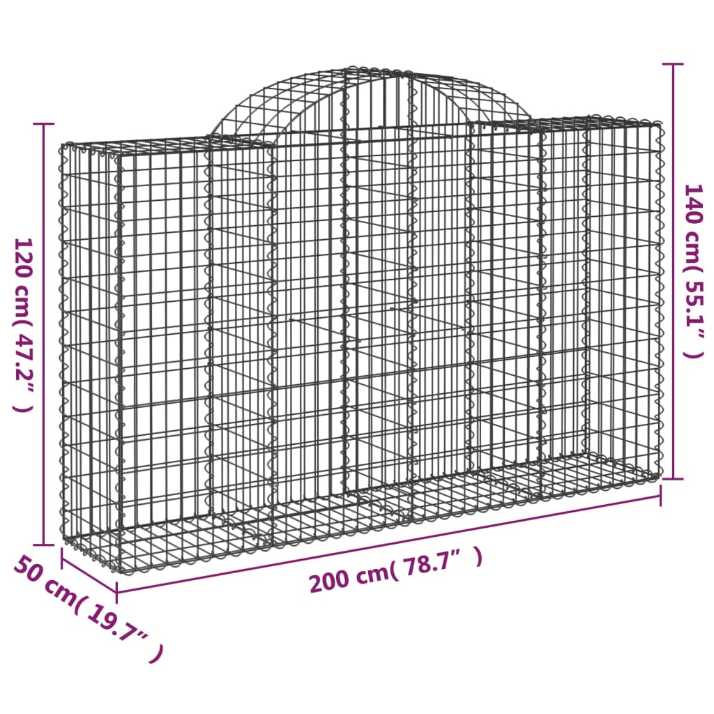vidaXL Coșuri gabion arcuite 50 buc, 200x50x120/140cm, fier galvanizat