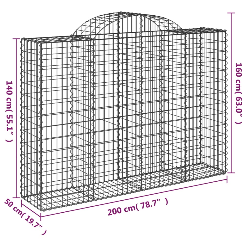 vidaXL Coșuri gabion arcuite 14 buc, 200x50x140/160cm, fier galvanizat vidaXL Coșuri gabion arcuite 14 buc, 200x50x140/160cm, fier galvanizat