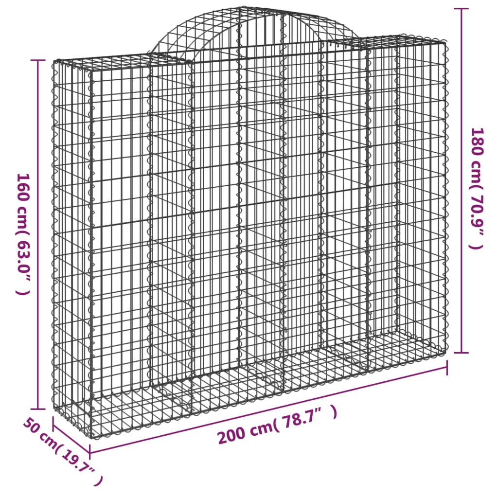vidaXL Coș gabion arcuit, 12 buc, 200x50x160/180 cm, fier galvanizat vidaXL Coș gabion arcuit, 12 buc, 200x50x160/180 cm, fier galvanizat