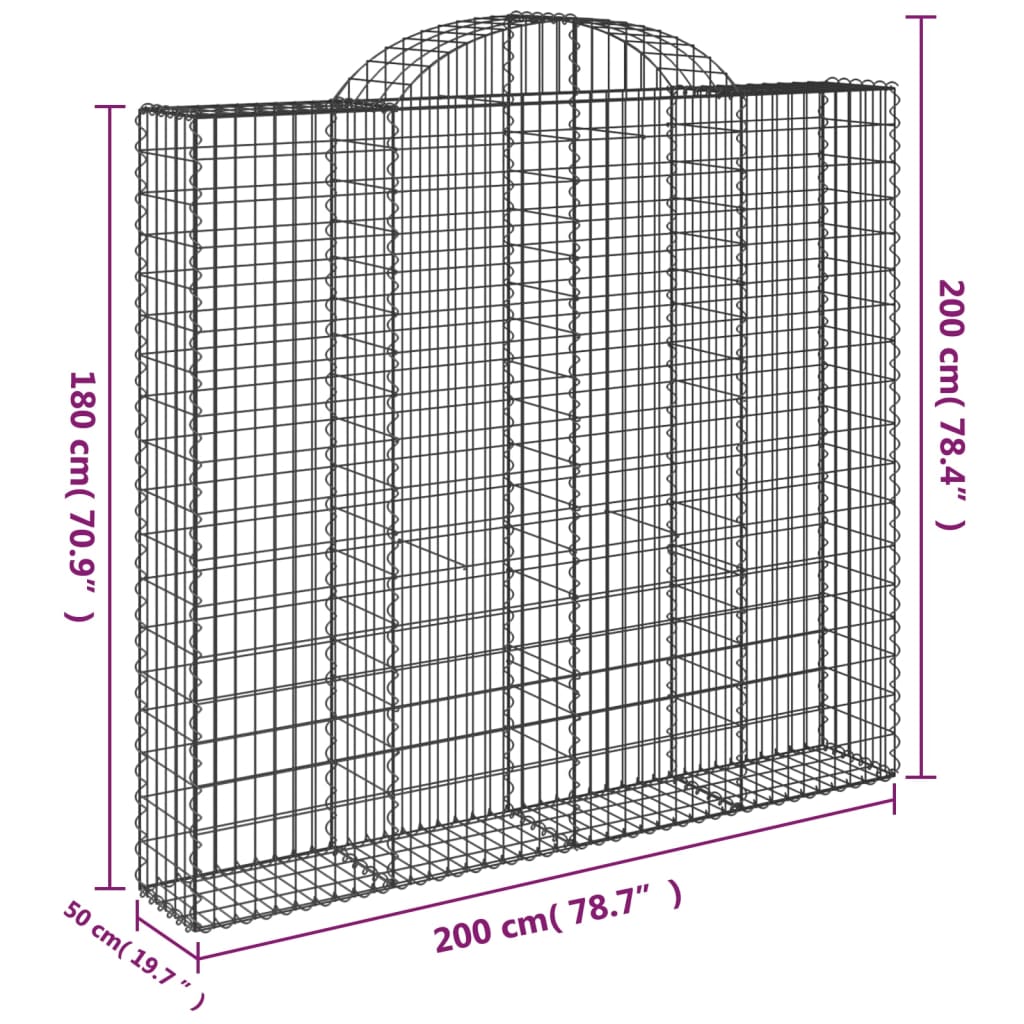 vidaXL Coșuri gabion arcuite 10 buc, 200x50x180/200cm, fier galvanizat vidaXL Coșuri gabion arcuite 10 buc, 200x50x180/200cm, fier galvanizat