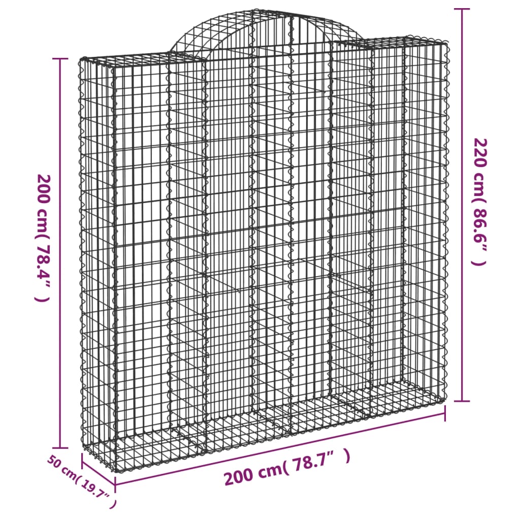 vidaXL Coșuri gabion arcuite, 10 buc 200x50x200/220cm, fier galvanizat vidaXL Coșuri gabion arcuite, 10 buc 200x50x200/220cm, fier galvanizat