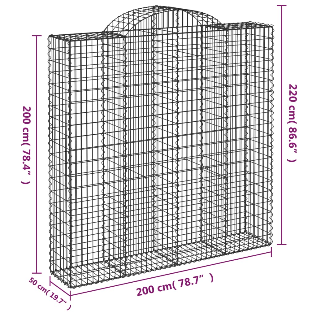 vidaXL Coșuri gabion arcuite, 13 buc 200x50x200/220cm, fier galvanizat