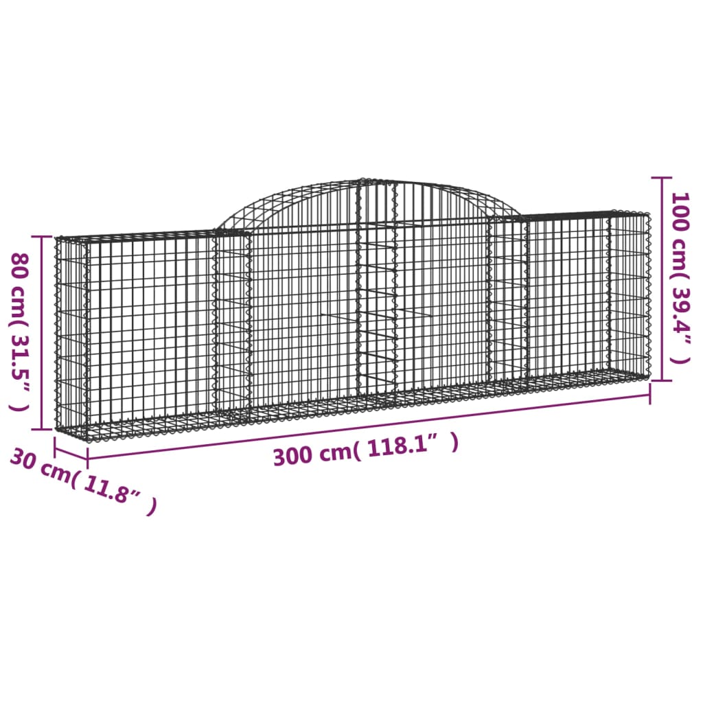 vidaXL Coșuri gabion arcuite 13 buc, 300x30x80/100 cm, fier galvanizat vidaXL Coșuri gabion arcuite 13 buc, 300x30x80/100 cm, fier galvanizat