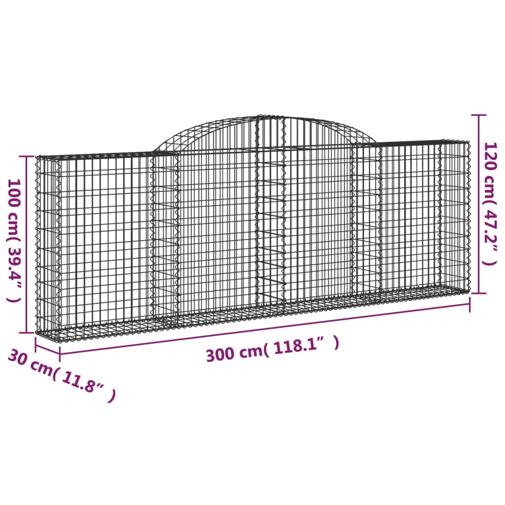 vidaXL Coșuri gabion arcuite 11 buc, 300x30x100/120 cm fier galvanizat vidaXL Coșuri gabion arcuite 11 buc, 300x30x100/120 cm fier galvanizat