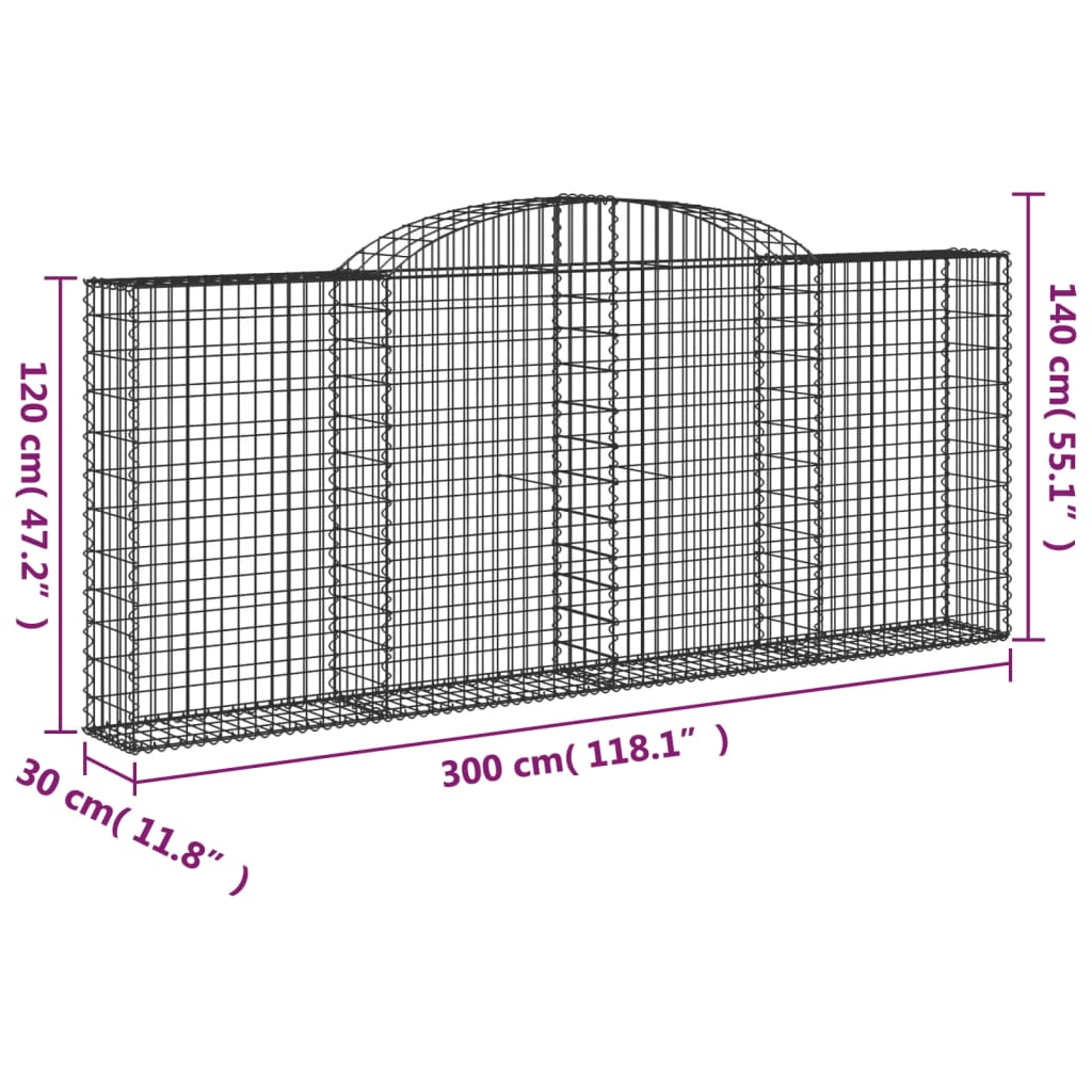 vidaXL Coșuri gabion arcuite 10 buc, 300x30x120/140 cm fier galvanizat vidaXL Coșuri gabion arcuite 10 buc, 300x30x120/140 cm fier galvanizat