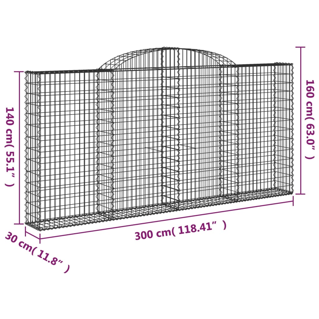 vidaXL Coșuri gabion arcuite 10 buc, 300x30x140/160cm, fier galvanizat vidaXL Coșuri gabion arcuite 10 buc, 300x30x140/160cm, fier galvanizat