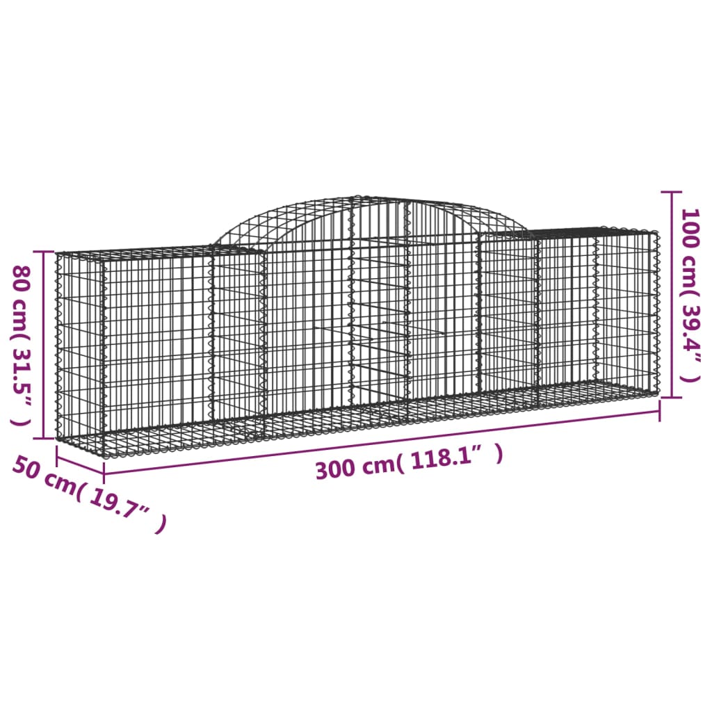 vidaXL Coșuri gabion arcuite 13 buc, 300x50x80/100 cm, fier galvanizat vidaXL Coșuri gabion arcuite 13 buc, 300x50x80/100 cm, fier galvanizat