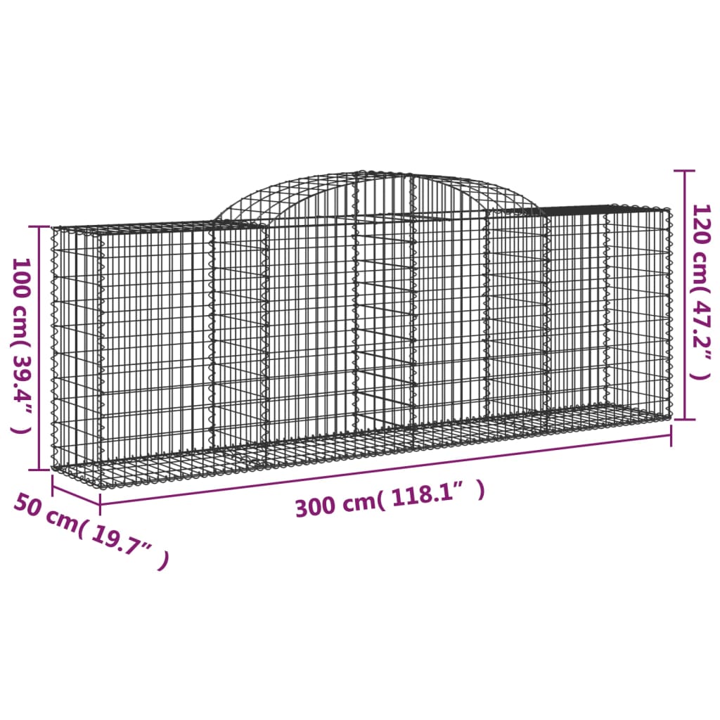 vidaXL Coșuri gabion arcuite 10 buc, 300x50x100/120cm, fier galvanizat vidaXL Coșuri gabion arcuite 10 buc, 300x50x100/120cm, fier galvanizat