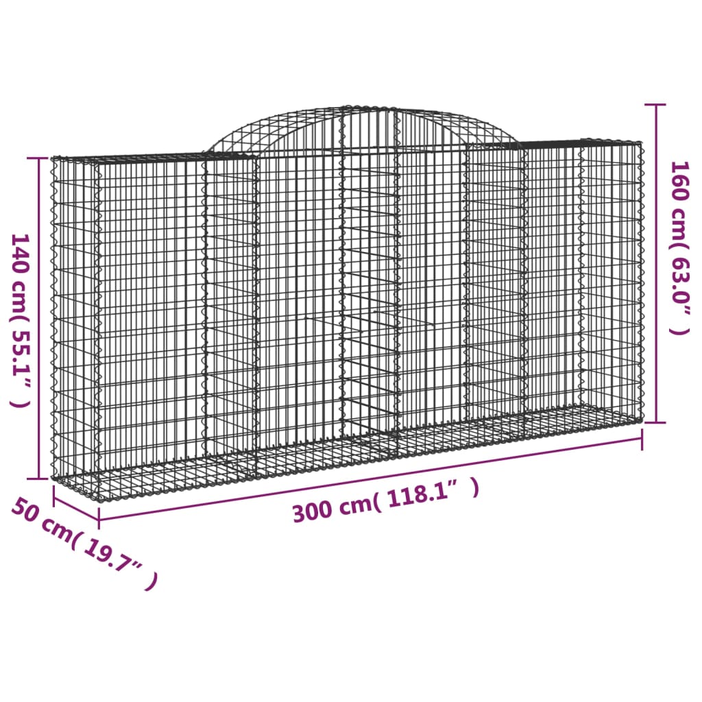 vidaXL Coșuri gabion arcuite 10 buc, 300x50x140/160cm, fier galvanizat